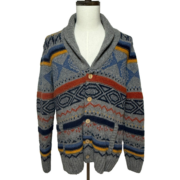 Mavi 3D Knit Cardigan Men XL Blue Gray Wool Blend Shawl Collar Button Up Sweater - Picture 1 of 10
